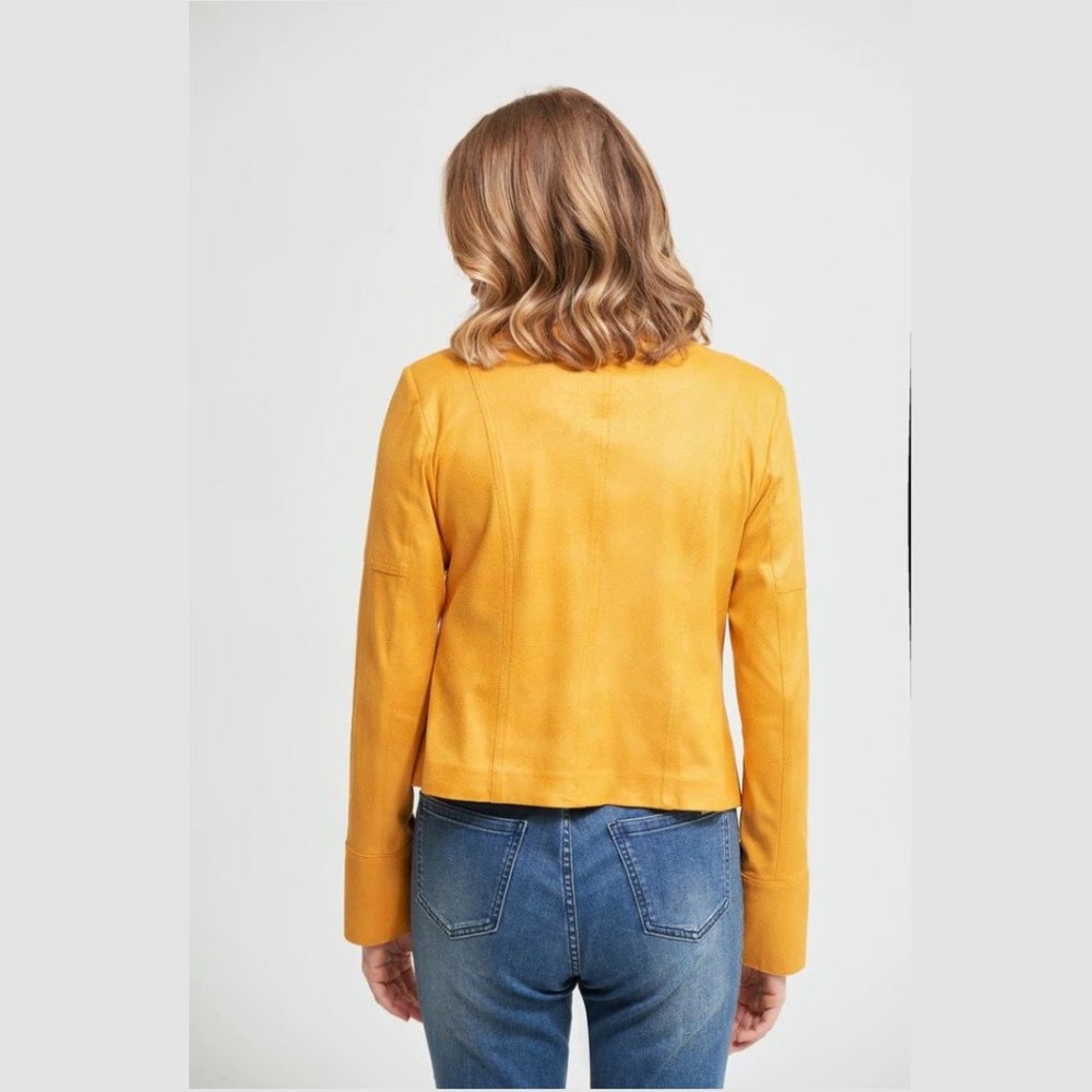 NWT Joseph Ribkoff Marigold Faux Leather Cropped Moto Jacket 213945 - Picture 2 of 3